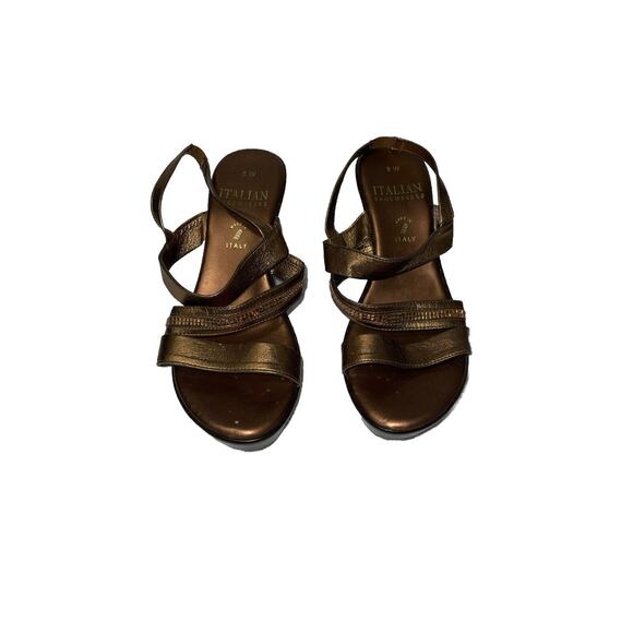 Italian Shoemakers Shoes - Italian Shoemakers Strappy Bronze Wedge Sandals With Rhinestones Size 9